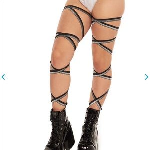 Pair of non-slip black & silver glitter leg wraps